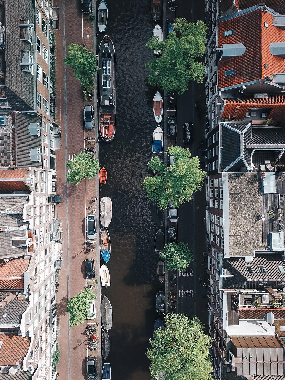 Aerial view of an Amsterdam canal