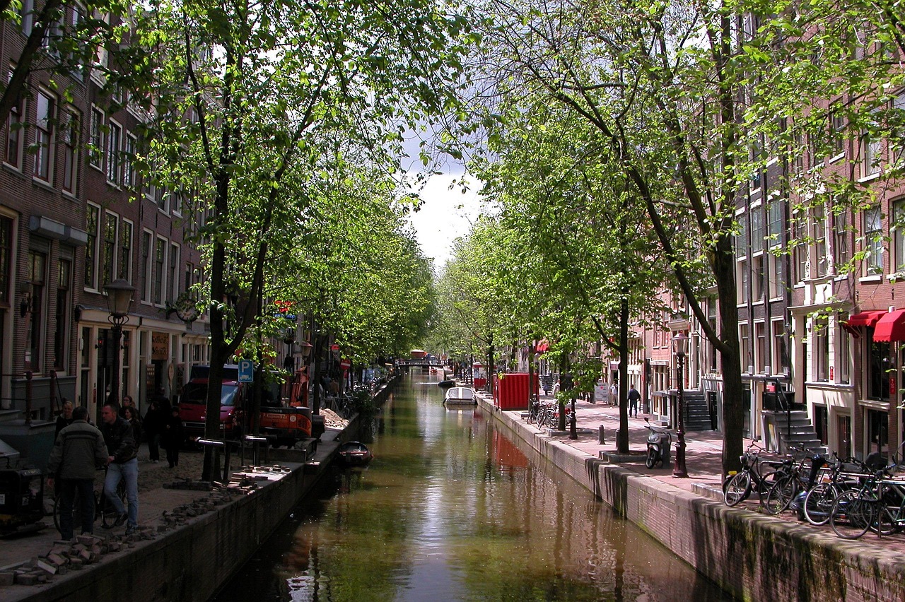 Everyday street life along an Amsterdam canal
