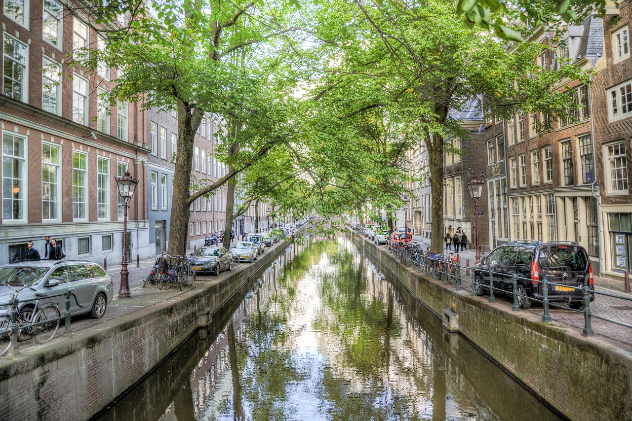 Quiet tree-lined Amsterdam canal