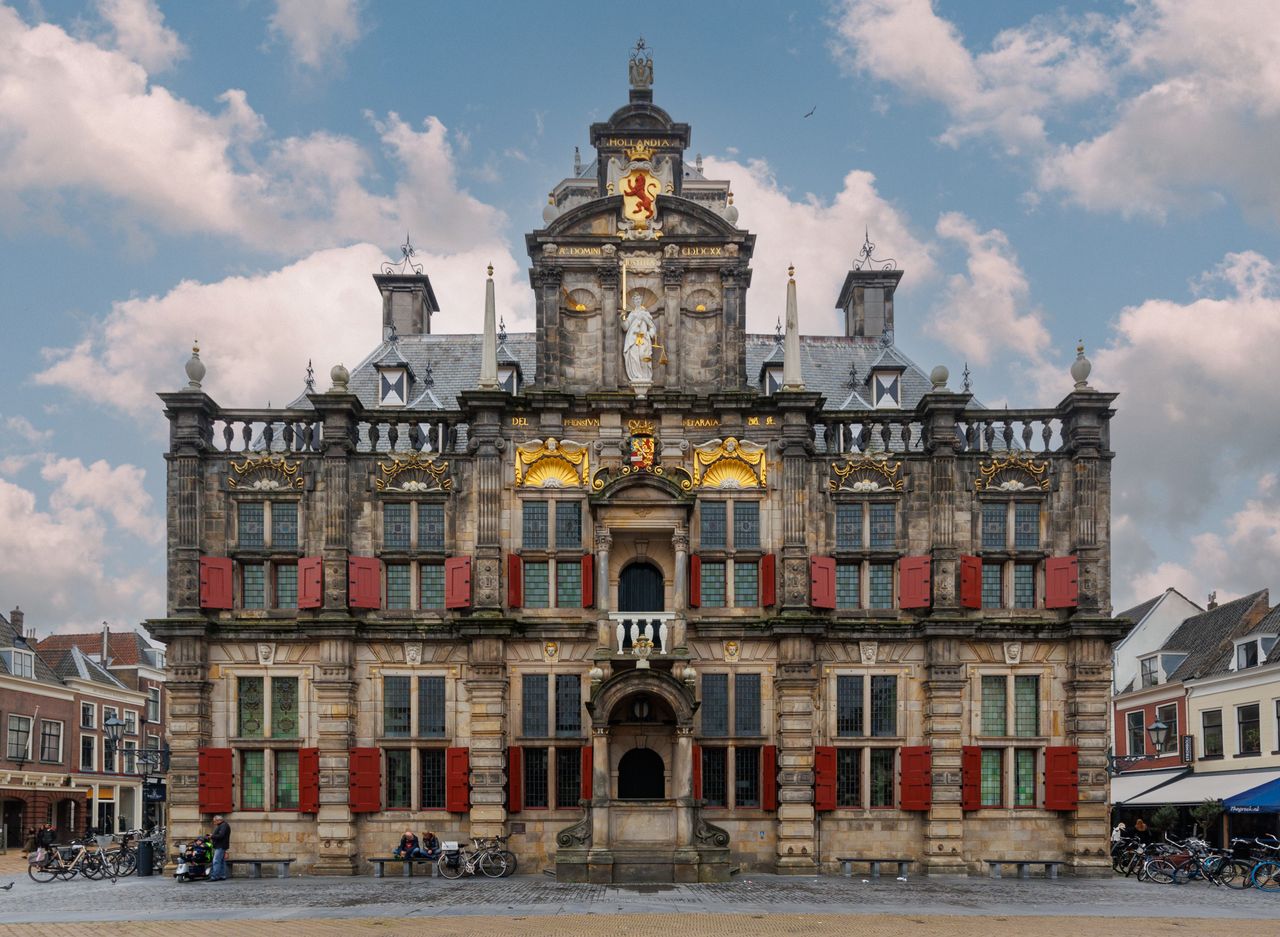 The city hall of Delft on the market square