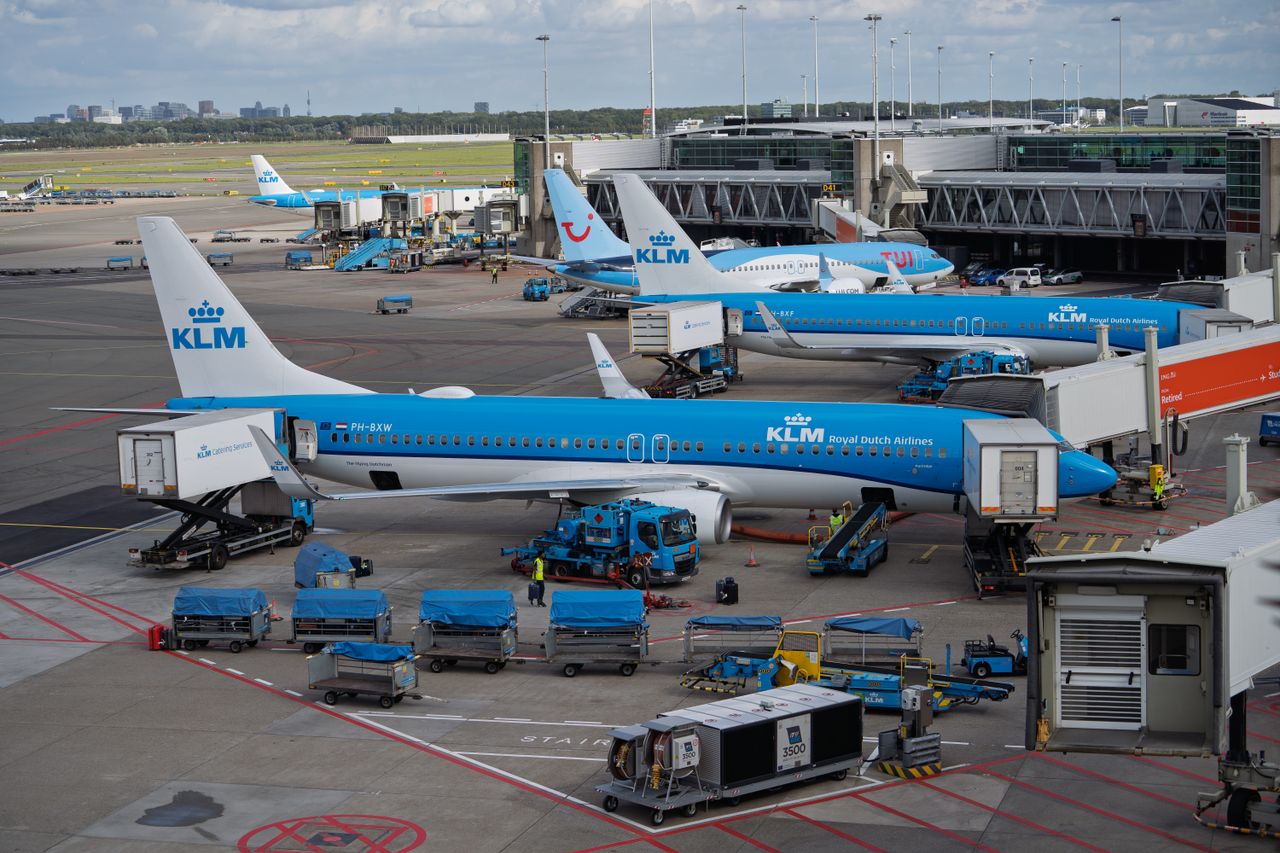 KLM planes at the gates of Schiphol airport